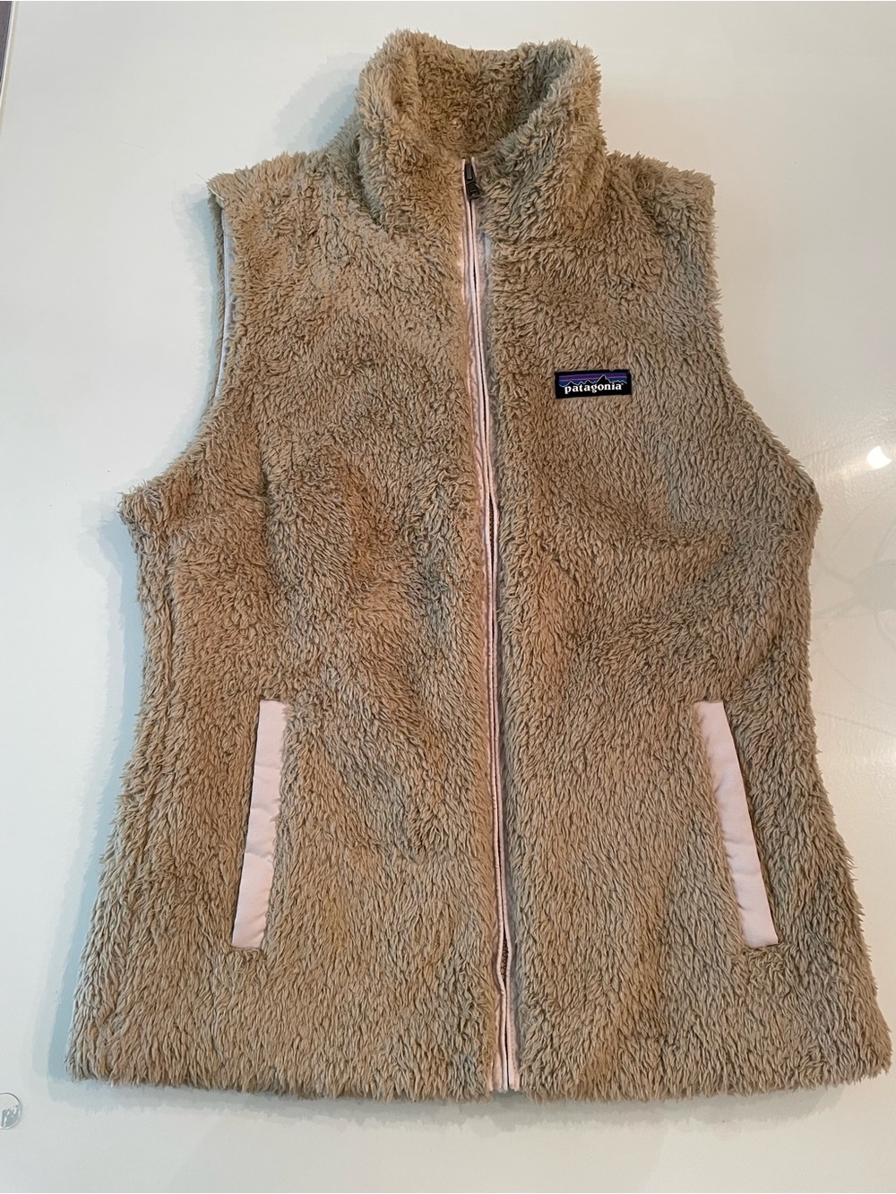 Patagonia Beige Fleece Vest with contrasting Trim